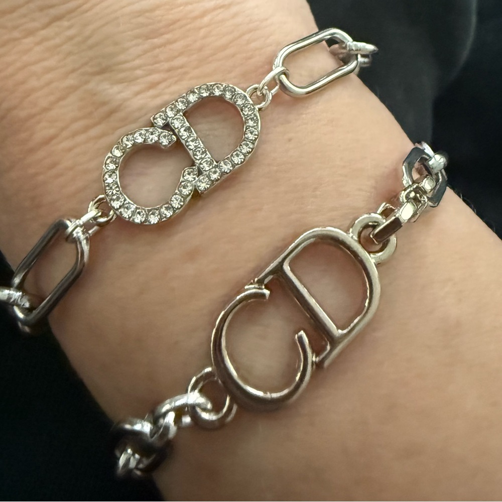 CD Silver Paperclip Chain Bracelet with Crystal Accents